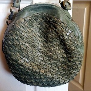 Olive Woven Leather Crossbody Bag